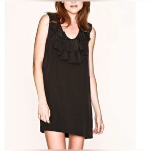 Joie Black Silk Ruffled Sleeveless Shift Dress Size S